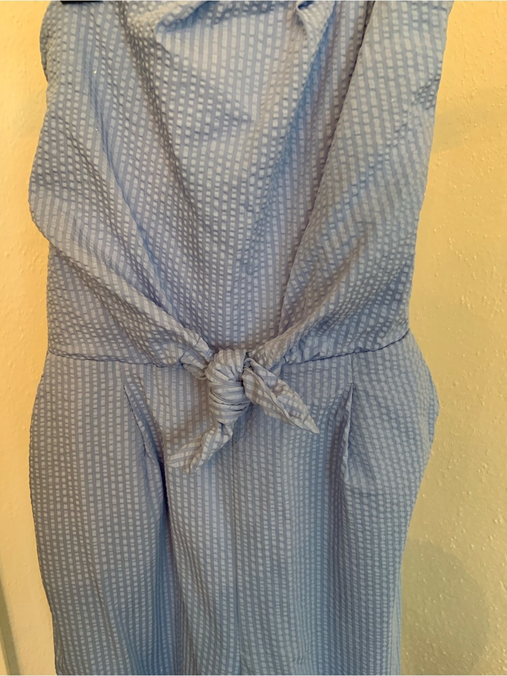 Vineyard Vines Light Blue Strapless Seersucker Jumpsuit with Front Tie - Picture 7 of 7